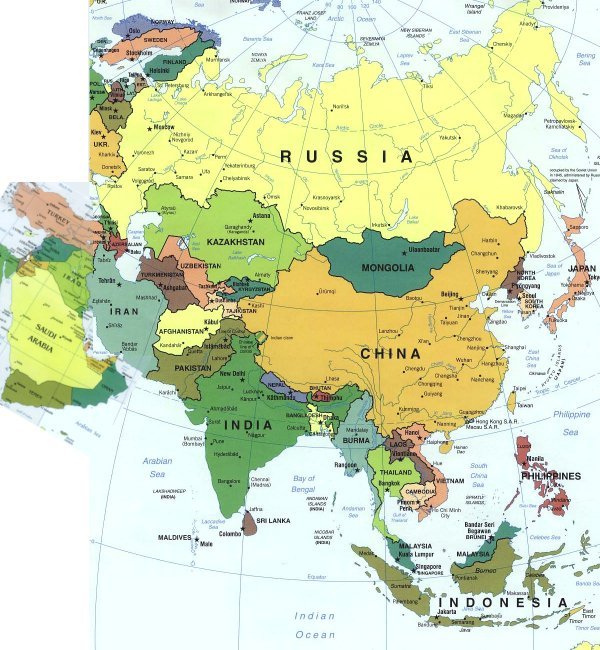 Carta geografica dell'Asia