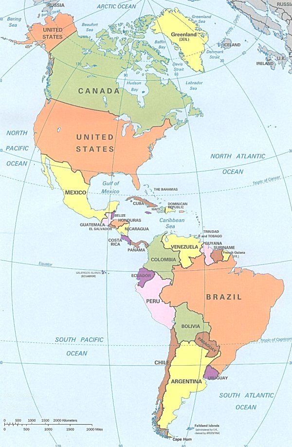 Carta geografica dell'America